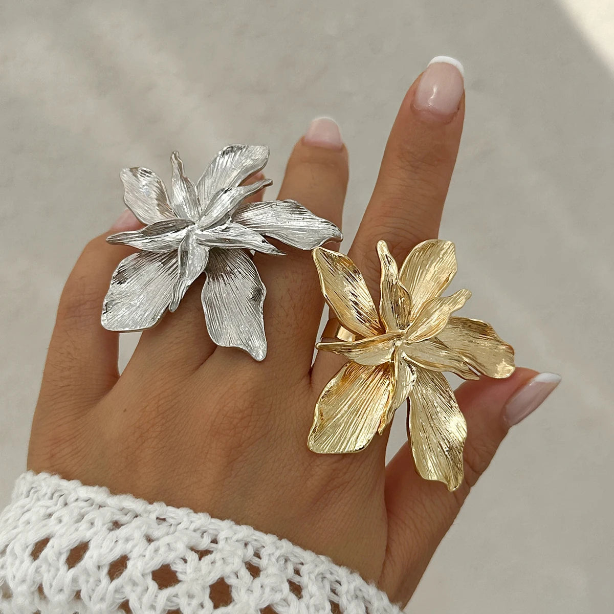 DOUBLE LAYERS FLOWER RING - SILVER/GOLD
