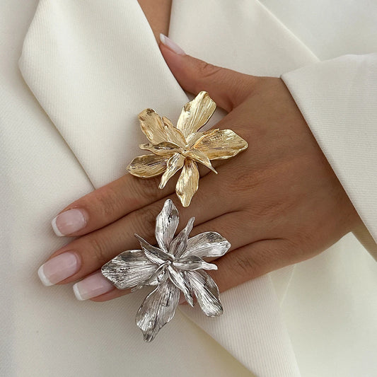 DOUBLE LAYERS FLOWER RING - SILVER/GOLD