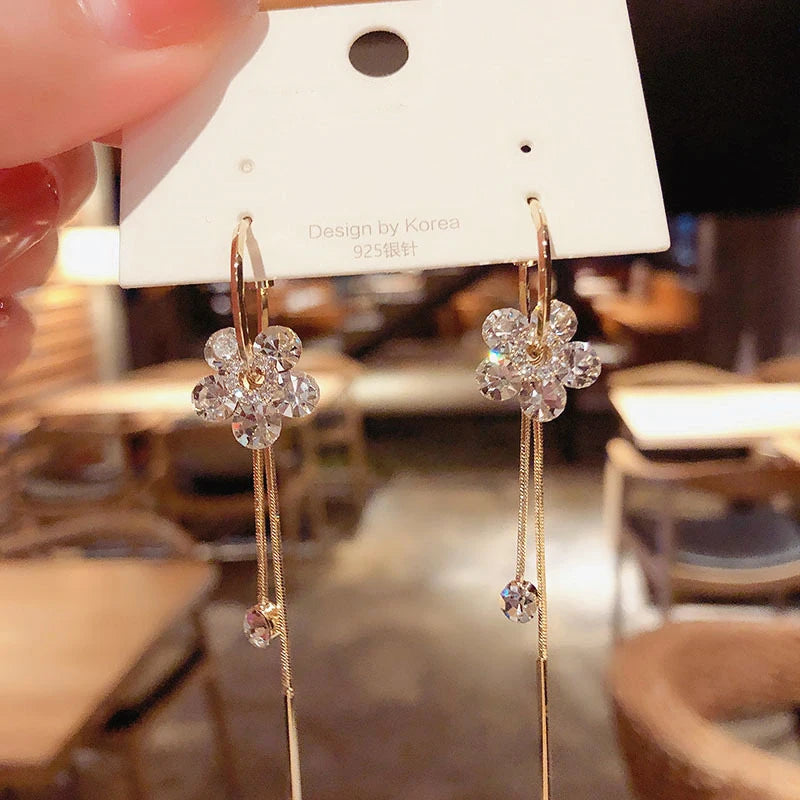 CRYSTAL STAR & MOON DANGLE EARRINGS