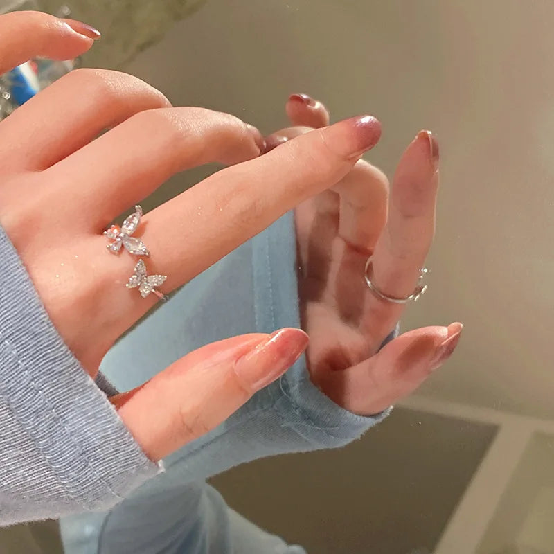 Y2K Kpop Crystal Ring for Women Heart Adjustable Irregular Punk Open Rings Vintage Geometric 2023 Trendy Creative Finger Jewelry