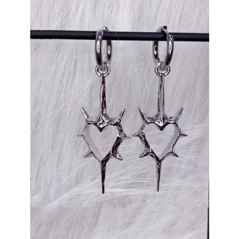 PUNK THORNS LOVE HEART PENDANT EARRINGS